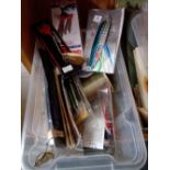 CARTON OF VARIOUS FISHING TACKLE ACCESSORIES, LURES & LINES ETC