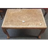 HEAVILY CARVED EASTERN COFFEE TABLE GLAZED TOP WITH BALL & CLAW FEET