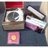 1950'S BUSH PORTABLE RECORD PLAYER WITH GARRAD DECK & VARIOUS LP'S & SINGLES