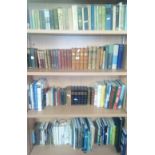 FIVE SHELVES OF HARDBACK BOOKS ON VARIOUS SUBJECT