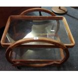 1930'S ART DECO OAK GLASS TOP TEA TROLLEY ON WHEELS