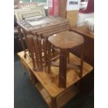 LEAF CARVED NEST OF 4 TABLES & AN ARTS& CRAFTS STOOL