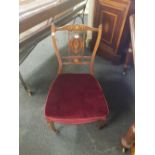 EDWARDIAN MAHOGANY INLAID & UPHOLSTERED BEDROOM CHAIR WITH CASTERS