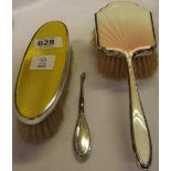 2 ENAMEL BACK SILVER MOUNTED HAIR BRUSHES