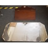 FOLDING MAHOGANY WALL SHELF & A BEVELLED EDGE 1930'S DECORATIVE MIRROR