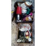 TWO CARTONS OF MIXED CONTENTS INCL: SMALL ROUND CLOCK, CHINAWARE & BRIC-A-BRAC