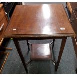 INLAID MAHOGANY PLANT TABLE WITH SHELF