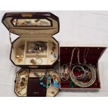 2 JEWELLERY BOXES WITH COSTUME JEWELLERY, NECKLACES, BRACELETS, PENDANTS