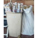 DUSTBIN OF WRAPPING PAPER & A SACK OF PRIMED CANVAS IN TUBES