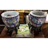 MATCHING PAIR OF HAND PAINTED CHINESE JARDINIÈRE'S ON STANDS