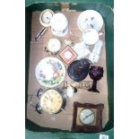 CARTON WITH MISC BRIC-A-BRAC INCL: ALARM CLOCKS, CUPS & SAUCERS & FIGURINES