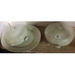 PAIR OF PALE GREEN SPODE TUREEN'S & MATCHING MEAT PLATE