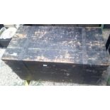 WOODEN BLACK METAL BOUND TRUNK