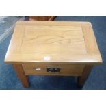 MODERN LIGHT OAK COFFEE TABLE WITH DRAWER & BRASS DROP HANDLE