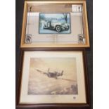 F/G SPITFIRE PRINT BY KEVIN WALSH & ROLLS ROYCE SILVER GHOST FRAMED ADVERTISING MIRROR