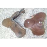 16'' OR 17'' LEATHER SADDLE BY COOPER & 1 BROWN LEATHER EXERCISE SADDLE