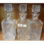 SET OF 3 MATCHING CUT GLASS DECANTERS
