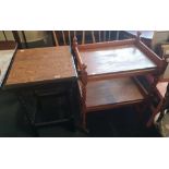 SQUARE BOBBIN TURNED LEG SIDE TABLE & A BOBBIN LEG TURNED OAK TEA TROLLEY