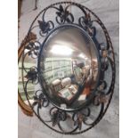 DECORATIVE WROUGHT IRON FAMED CONVEX WALL MIRROR