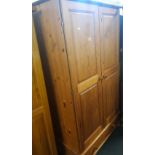 MODERN STRIPPED PINE DOUBLE WARDROBE WITH DRAWER