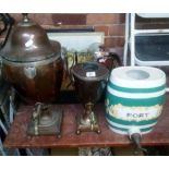 LARGE & SMALL COPPER SAMOVAR BOTH A/F & CERAMIC PORT CONTAINER