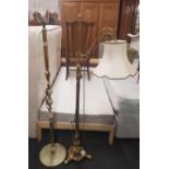 2 RETRO BRASS STANDARD LAMPS - 1 WITH ONYX & 1 WITH SHADE