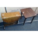 SMALL 1930'S DROP FLAP PEMBROKE TABLE & SMALL PLANT TABLE WITH BARLEY TWIST LEGS