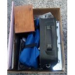 BOX OF MISC ITEMS INCL: POKER SET, BAGS & TRAYS