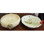 CLARICE CLIFF FRUIT BOWL & CARLTON WARE SALAD BOWL WITH SERVERS - 1 A/F