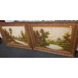 LARGE PAIR OF GILT FRAMED LANDSCAPE OIL PAINTINGS SIGNED BY E CHARLES