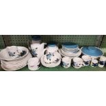 SHELF OF 1960's RETRO DINNER & TEA WARE IN BLUE & GREEN