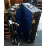 LARGE BRASS BOUND & STUDDED VICTOR WARDROBE LUGGAGE TRUNK