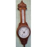 OAK CARVED ANEROID BAROMETER