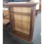 CARVED OAK ARTS & CRAFTS BOOKCASE WITH 4 SHELVES 3FT W, OAK SIDE TABLE WITH DRAWER & BRASS DROP