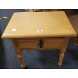 SMALL POLISHED PINE COFFEE TABLE WITH DRAWER & TURNED LEGS