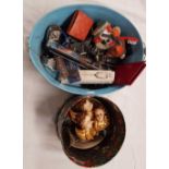 2 TUBS OF MISC JEWELLERY, WATCHES, MOUTH ORGAN & BRIC-A-BRAC