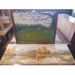 OIL ON BOARD OF THE 10TH GREEN AT SUNNINGDALE GOLF COURSE BY HILDA G GOODMAN & 2 OTHER WATER