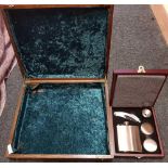 AN MT WOODEN BOX & A CASED STAINLESS STEEL DRINKERS COMPANION SET