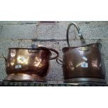 TWO COPPER COAL BUCKETS WITH SWING HANDLES