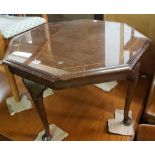 INLAID MAHOGANY GLASS TOP OCTAGONAL COFFEE TABLE