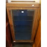 1930's OAK DISPLAY CABINET WITH GLAZED FRONT & SIDES & GLASS SHELVING