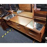 AUSTEN SUIT RETRO TEAK DRESSING TABLE WITH TRIPLE MIRROR BACK 5FT W