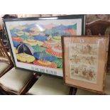 TONY JAMES CHANCE ART EXPO 1982 FRAMED POSTER OF PARASOL'S & A HUNTING PRINT