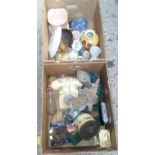 2 CARTONS OF MIXED CHINA & BRIC-A-BRAC INCL: A CREAM TELEPHONE, JUGS & VASES