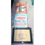 3 GARAGE ADVERTISING SIGNS OF SMALL SIZE, ADVERTISING CAR WASH, GAS STATION & SHELL MOTOR SPIRIT