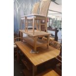 FINE QUALITY BEACH WOOD DINING TABLE WITH 4 MATCHING STICK BACK & UPHOLSTERED DINING CHAIRS WITH