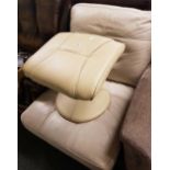 RETRO CREAM COLOURED LEATHERETTE EASY CHAIR WITH FOOT REST (NOT MATCHING)