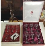 BOXED SET OF 6 GERMAN CRYSTAL WINE GLASSES & STEWART CRYSTAL SHERRY GLASSES