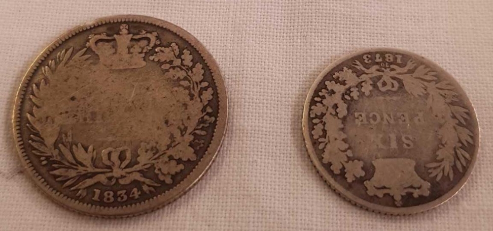 WILLIAM IV SILVER SHILLING 1834 & SIXPENCE 1873