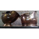 TWO COPPER COAL SCUTTLES OR BUCKETS WITH SWING HANDLES
